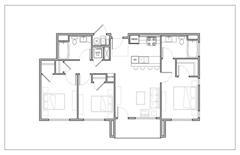 3 Bedroom/2 Bathroom End Unit Floor Plan